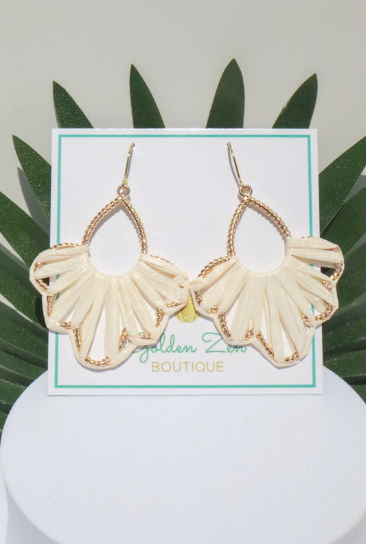 Beige Sugar Sand Raffia Wrapped Earrings