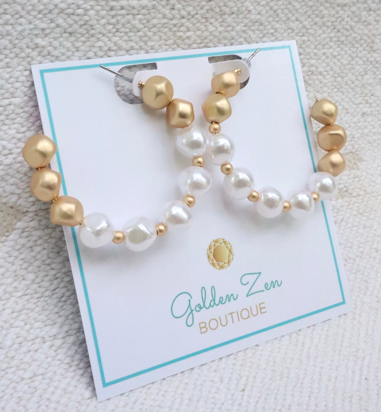 Pearl & Gold Beaded Hoops