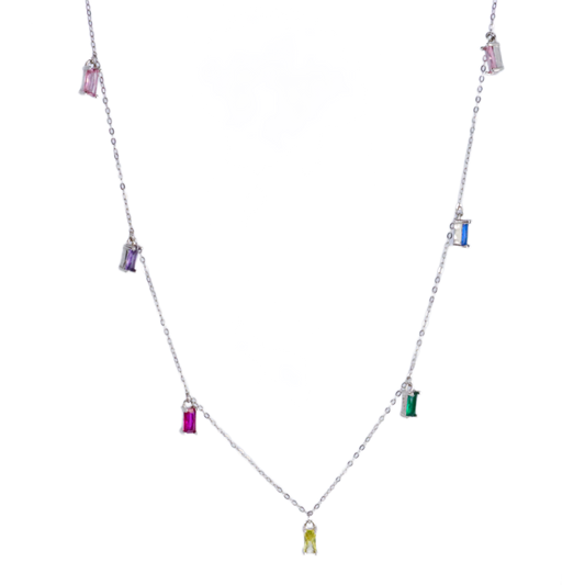 Sterling Silver Multicolor Baguette Necklace