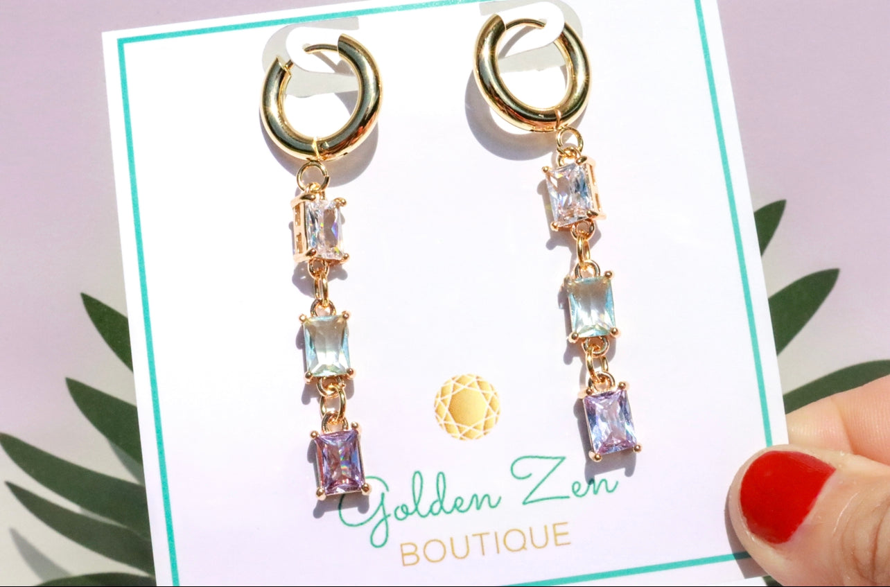 Diamond, Aquamarine & Amethyst Crystal Baguette Hoop Earrings