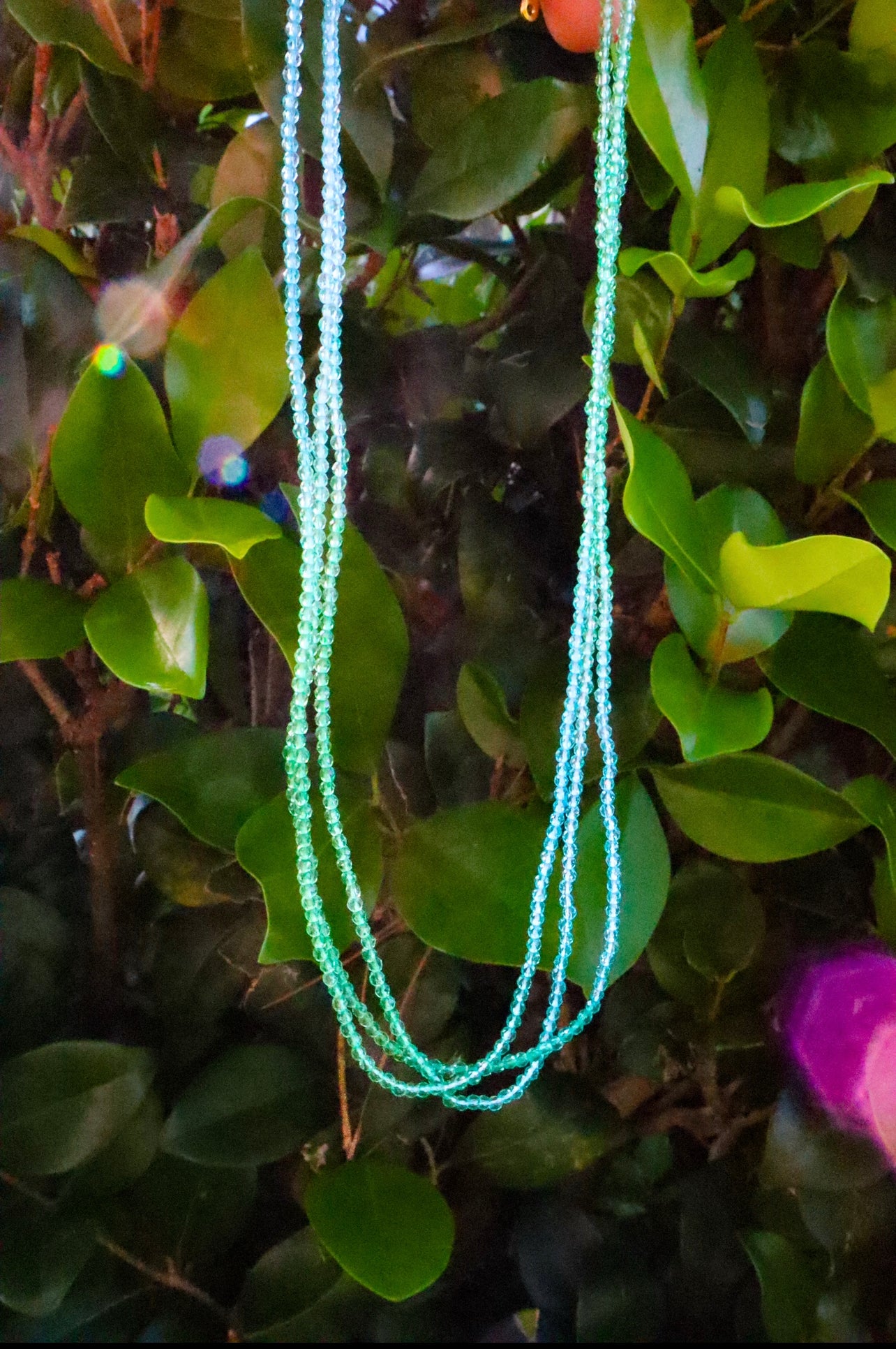 Tri Layer Blue & Green Ombre Crystal Necklace