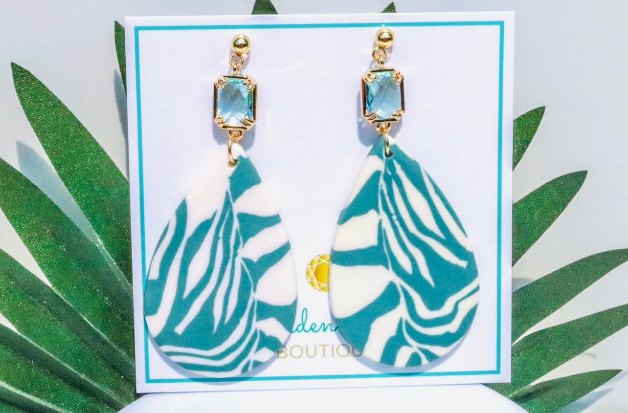Tropical Blue Clay & Gold Aquamarine Earrings