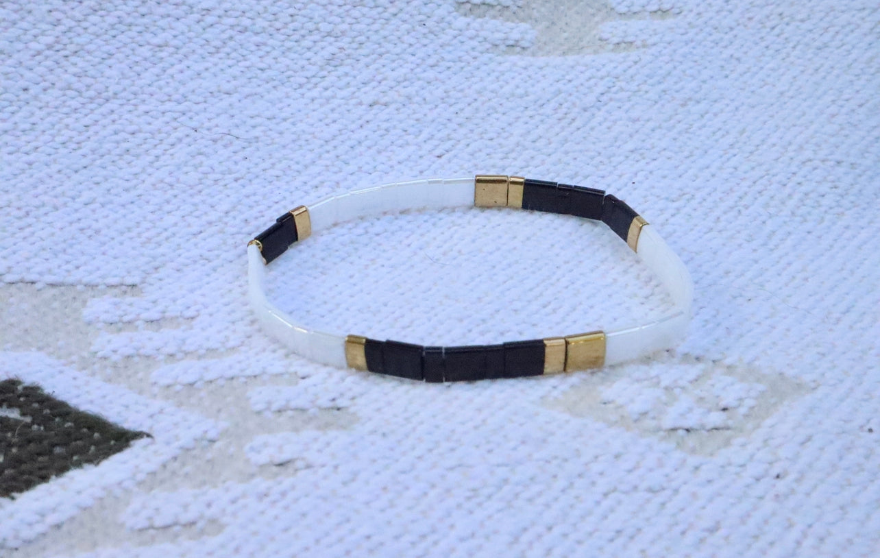 Black, Gold & White Stretch Bracelet