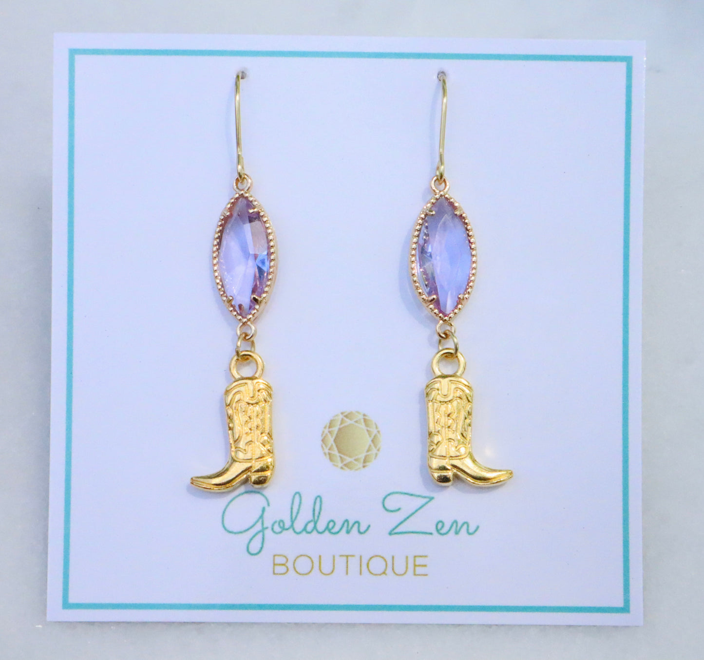 Lavender Purple & Gold Cowgirl Boot Earrings