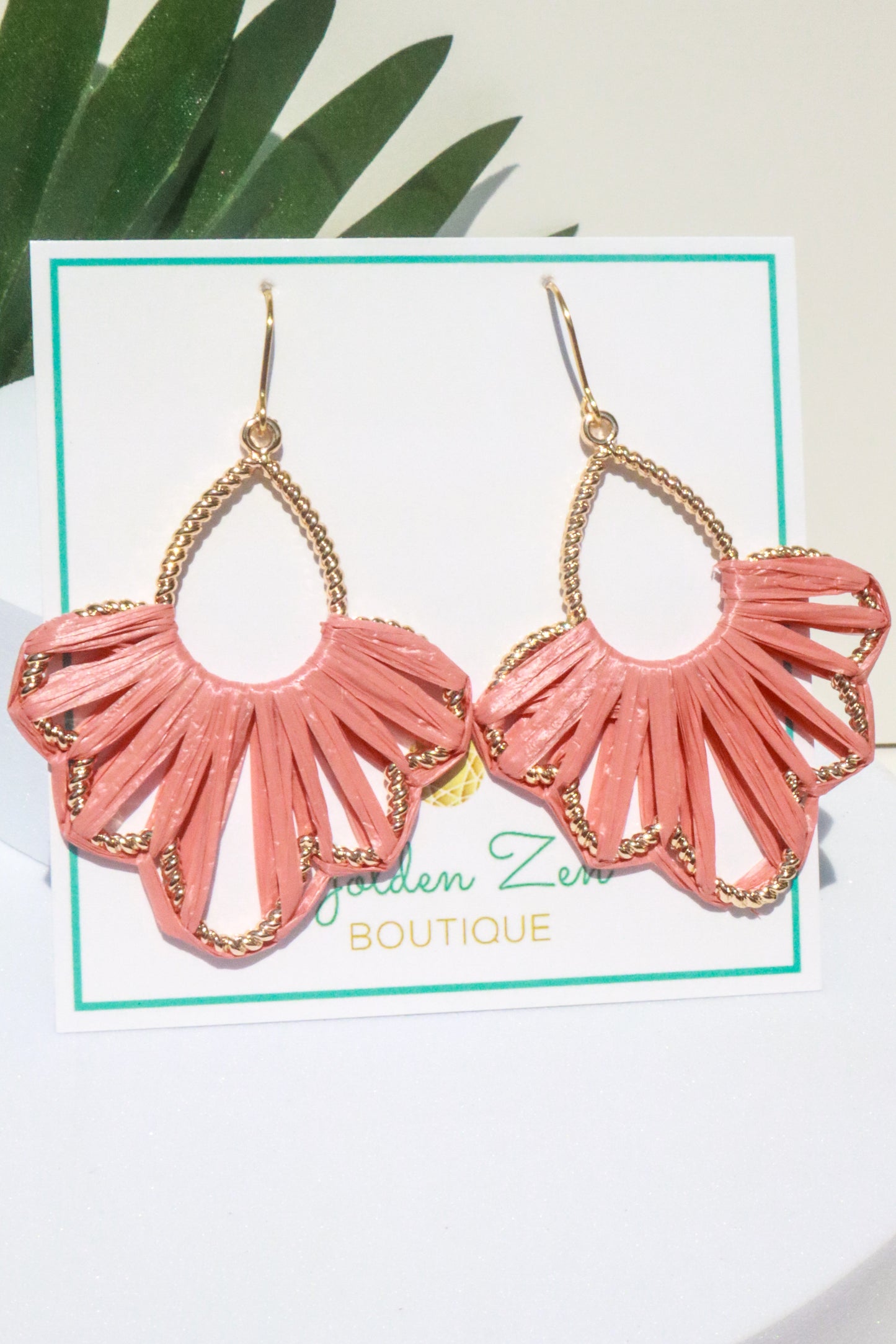 Siesta Sunset Coral Pink Raffia Wrapped Earrings
