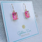 Fluorescent Pink Emerald Cut Gem Earrings