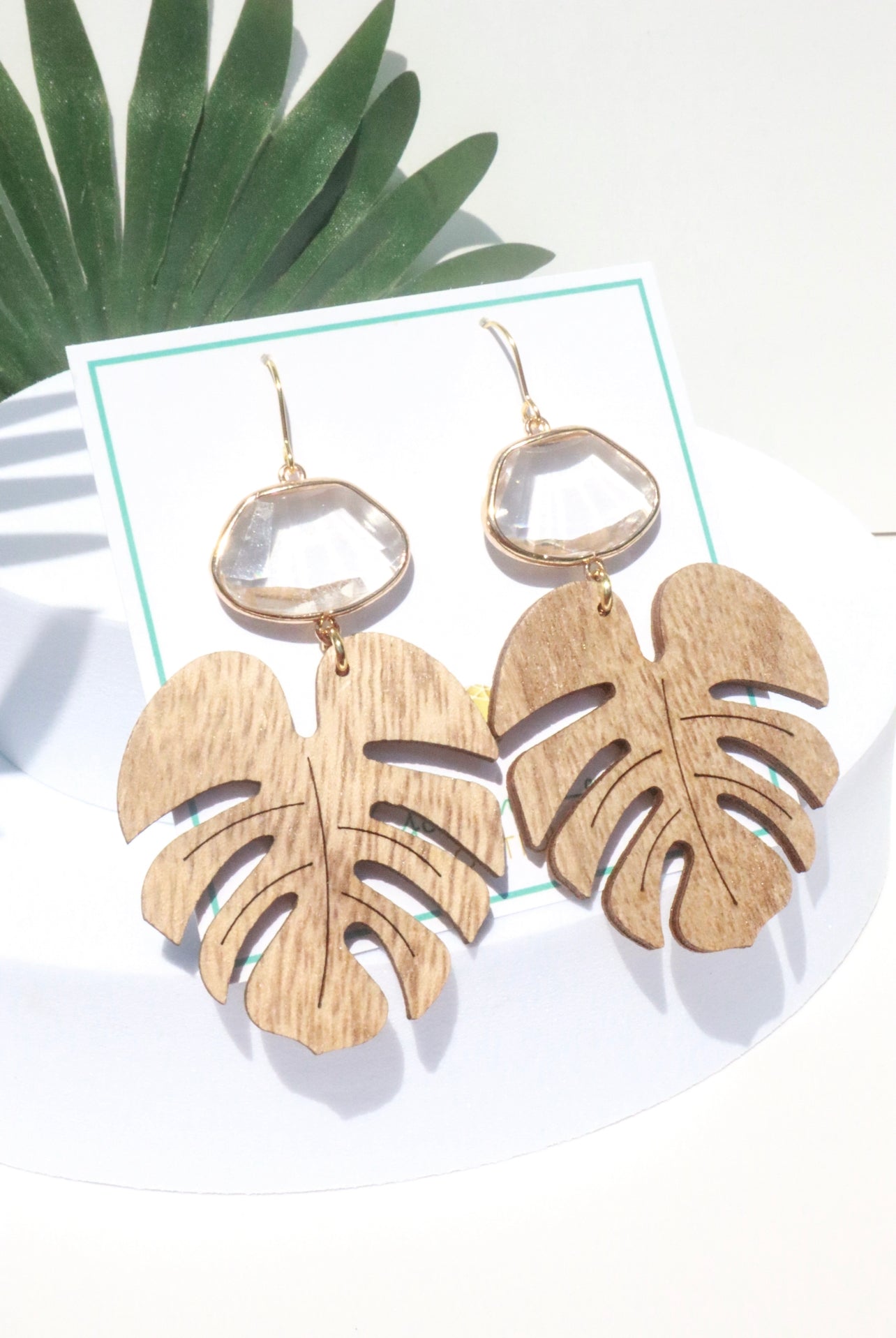 Gold & Crystal Tropical Wood Lead Statement Earrings