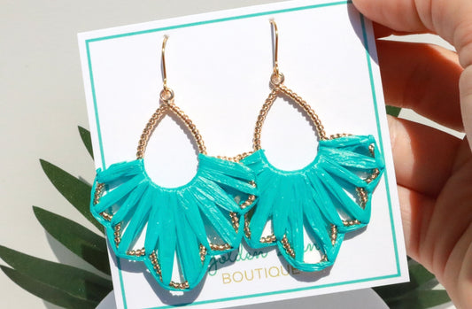 Teal Nation Myrtle Beach Raffia Wrapped Earrings