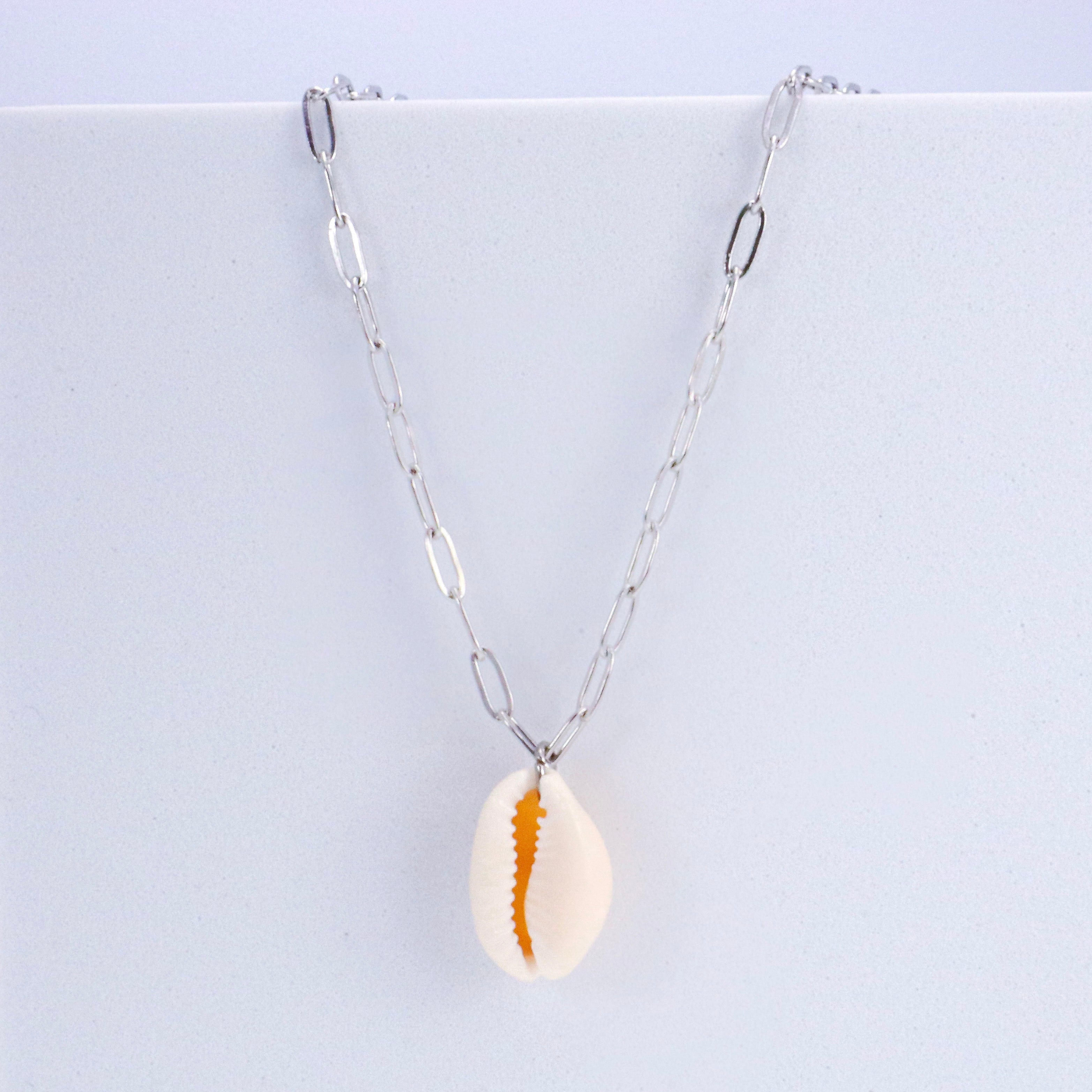 Cowrie Shell & Stainless Steel Staple Chain Necklace