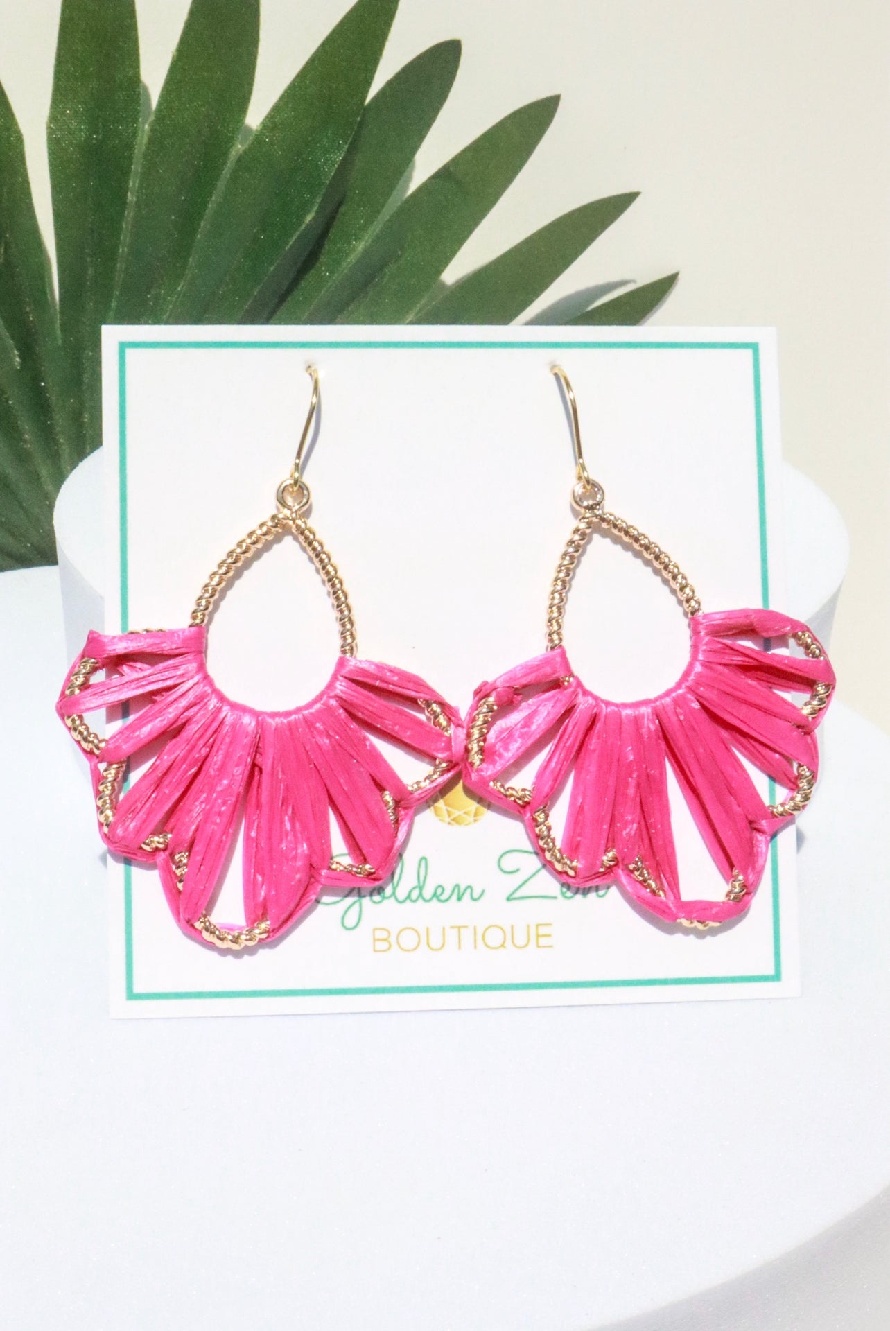 South Beach Sunset Hot Pink Raffia Wrapped Earrings