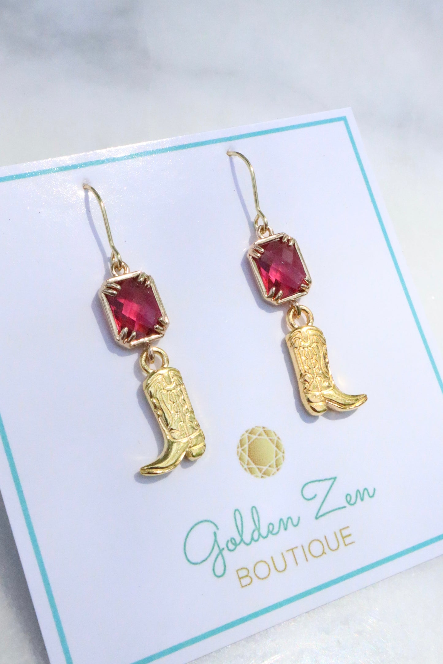 Hot Pink & Gold Cowgirl Boot Earrings