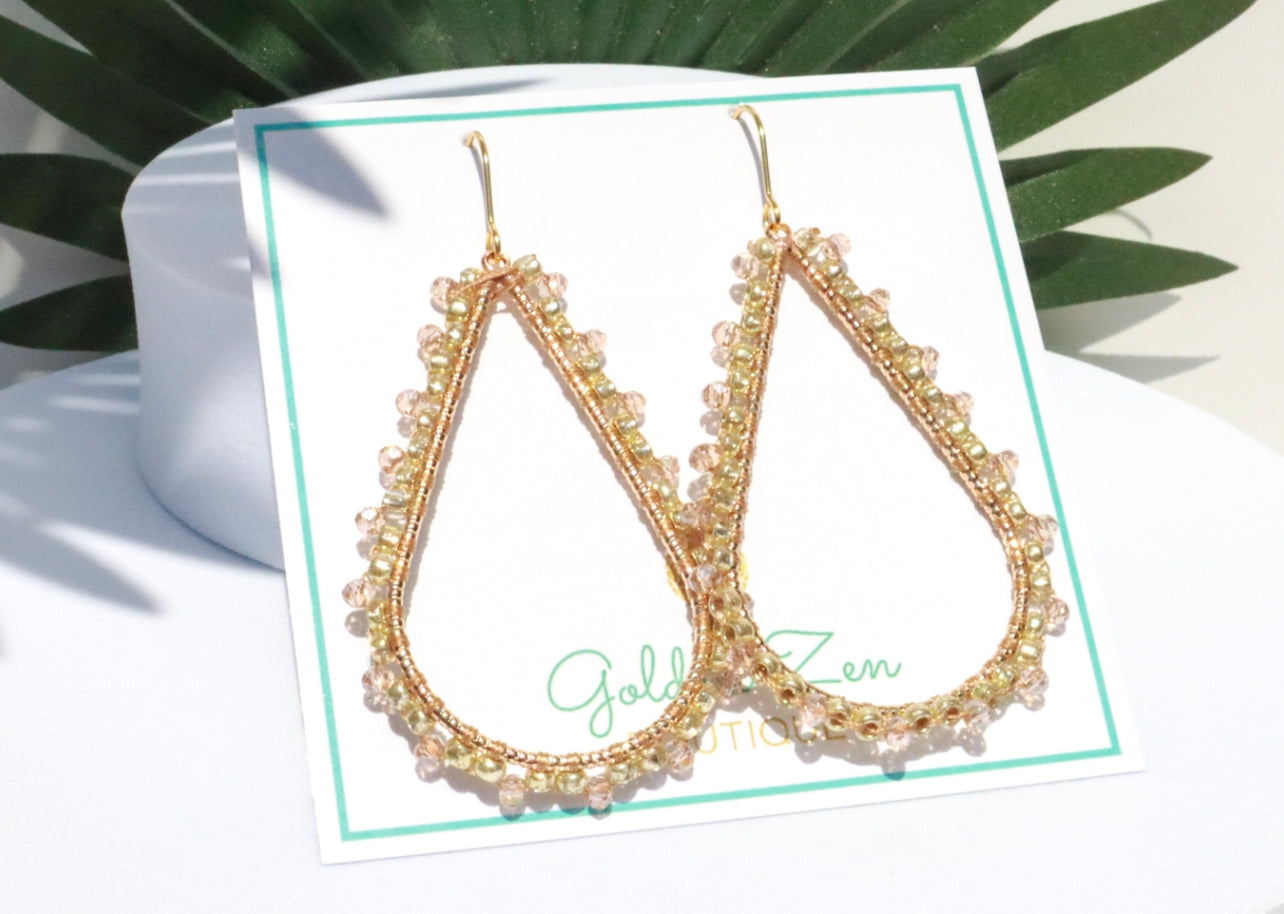 Boho Crystal Wrapped Gold Dangle Earrings