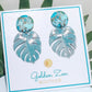 Tropical Turquoise Clay & Silver Palm Leaf Earrings