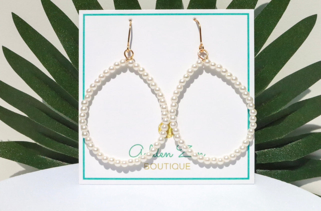 Pearl Beaded Hoop Dangle Earrings