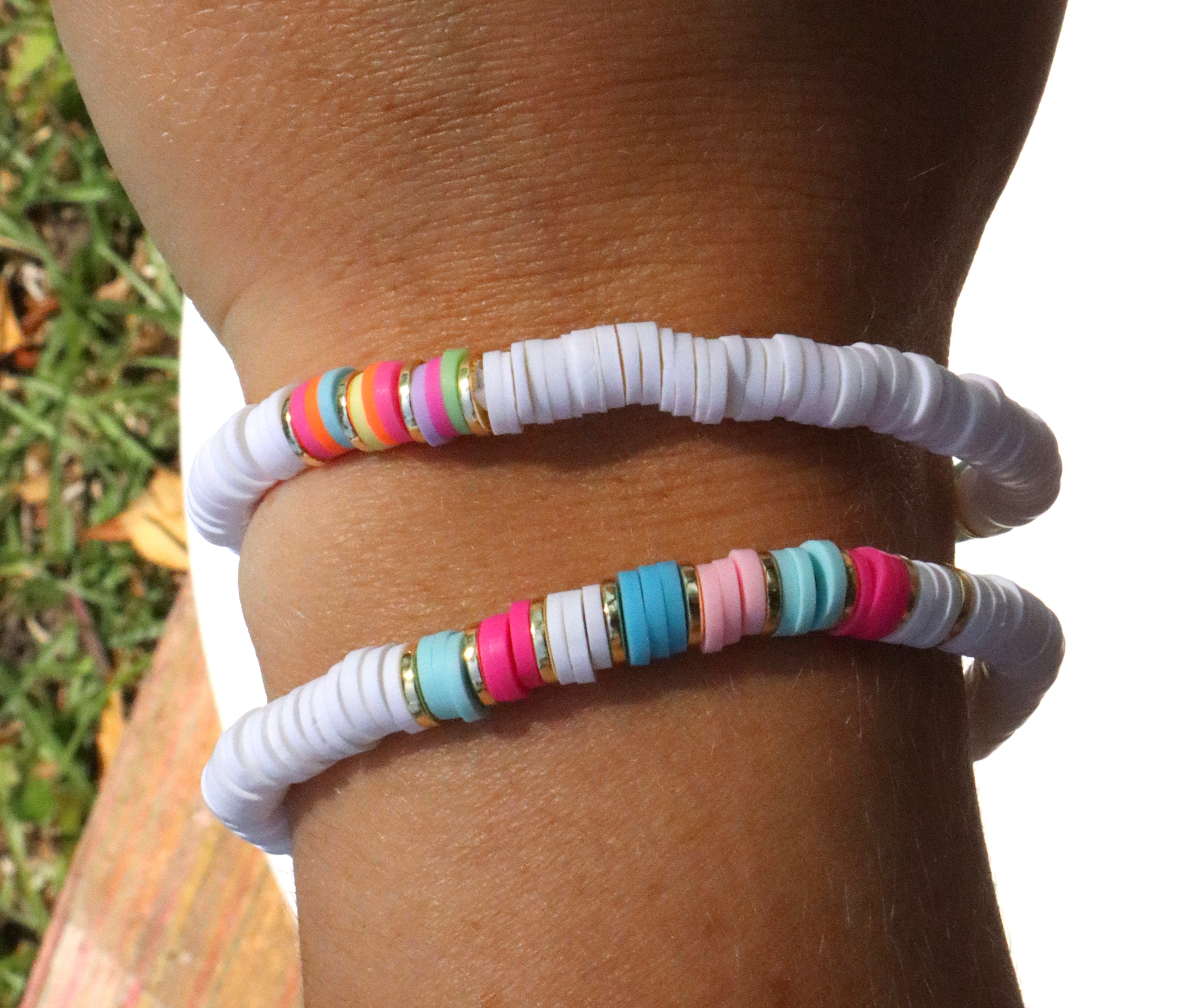 Gold, White & Multicolor Clay Bracelet