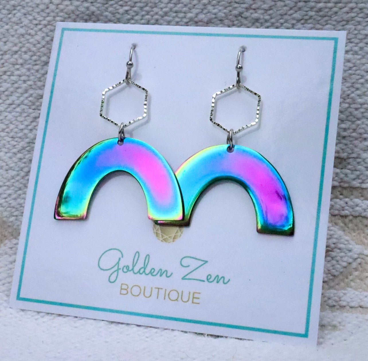 Silver & Iridescent Titanium Arch Earrings