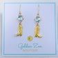 Caribbean Crystal & Gold Cowgirl Boot Earrings
