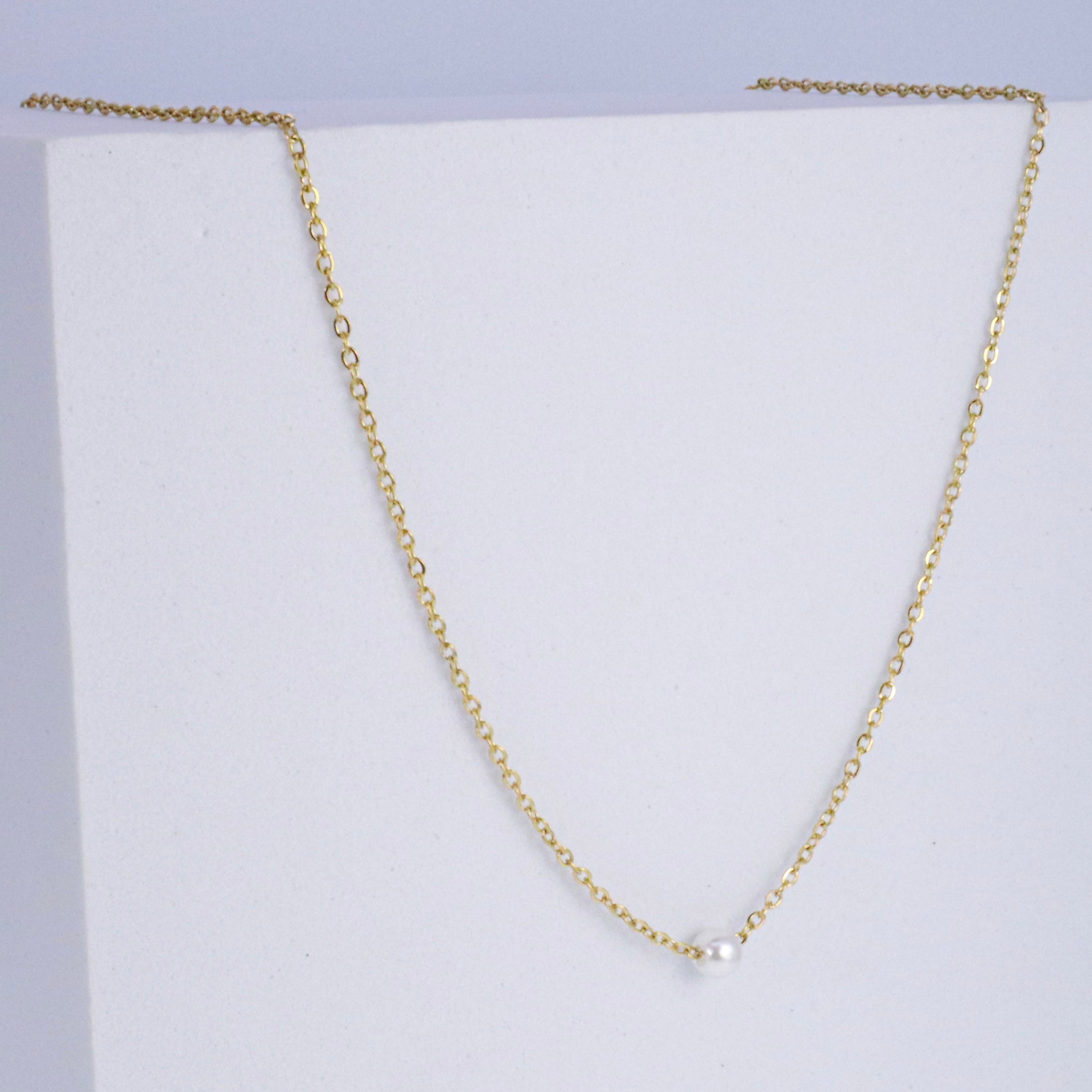 Gold Delicate Pearl Short Stainless Steel Necklace