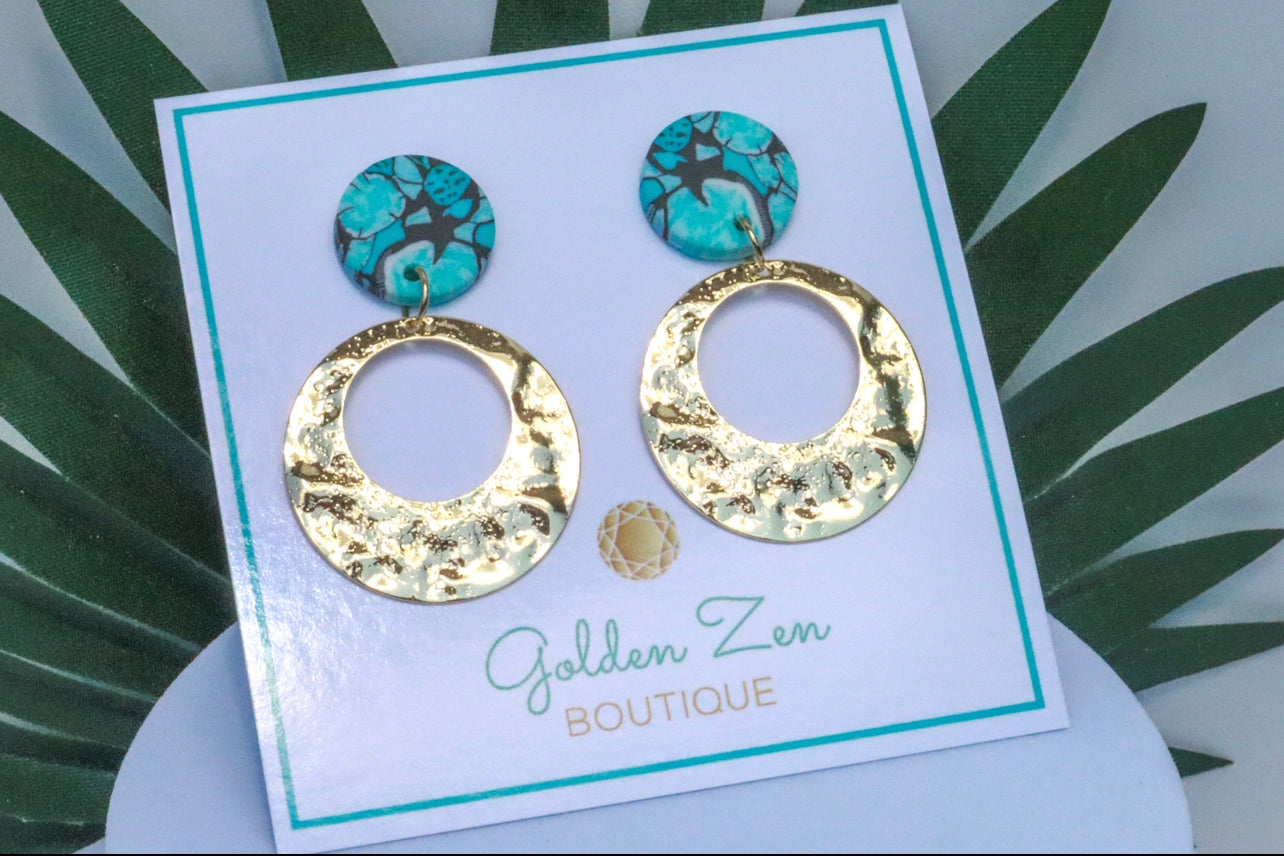 Gold & Turquoise Clay Seaside Earrings
