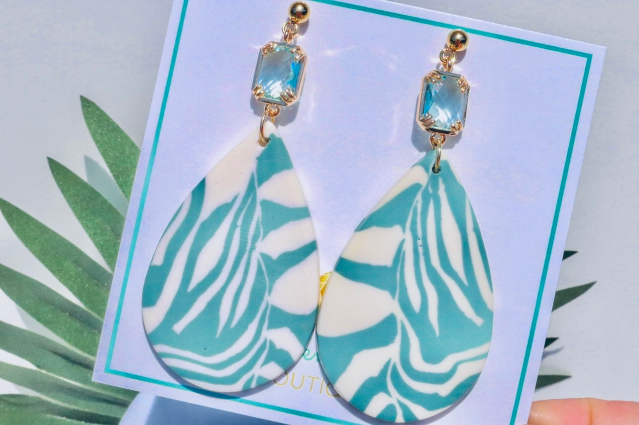 Tropical Blue Clay & Gold Aquamarine Earrings