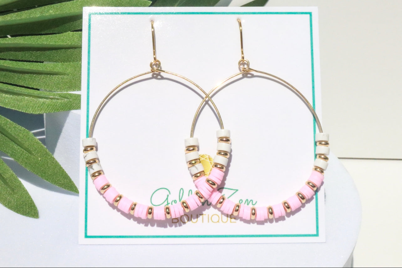 Pink Clay & White Howlite Gemstone Dangle Earrings