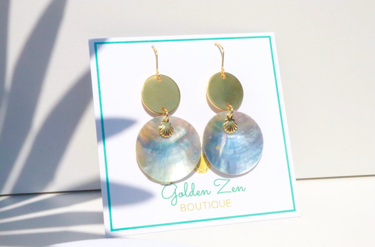 Gold & Mother of Pearl Shell Dangle Earrings