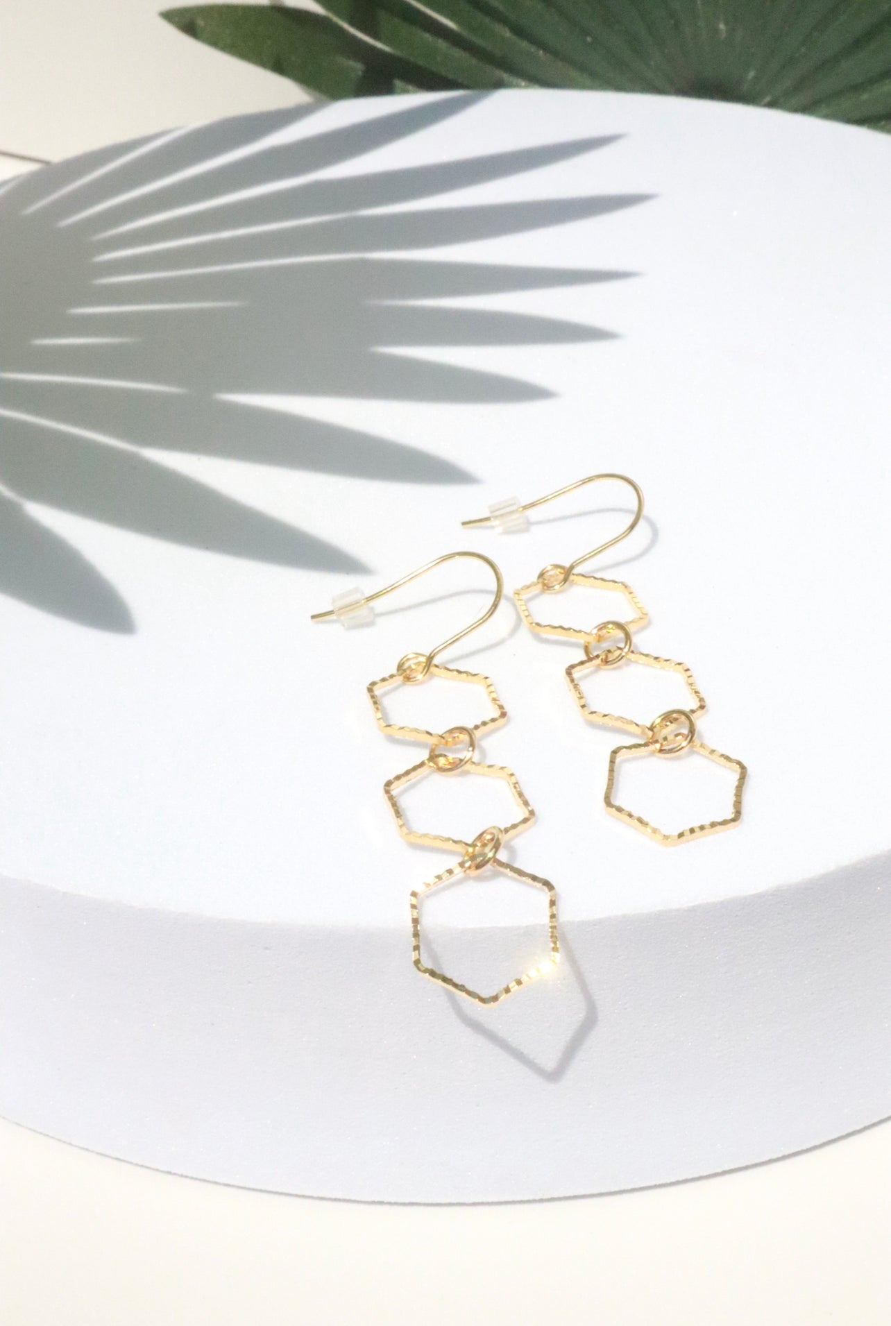 Glittering Gold Lightweight Hexagon Earrings