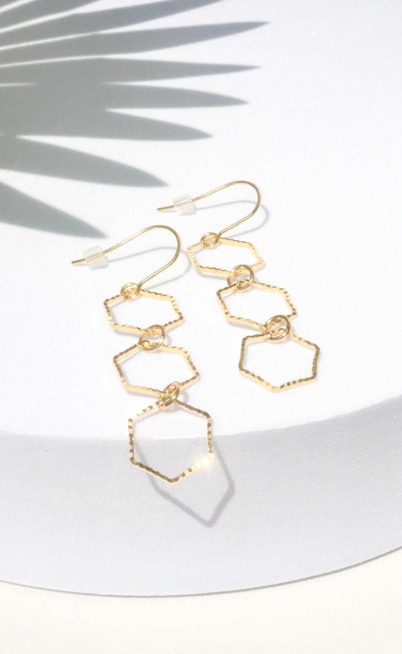 Glittering Gold Lightweight Hexagon Earrings