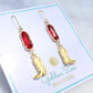 Ruby Red & Gold Cowgirl Boot Earrings