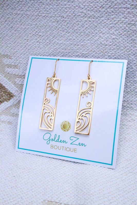 Gold Beach Scene Earrings