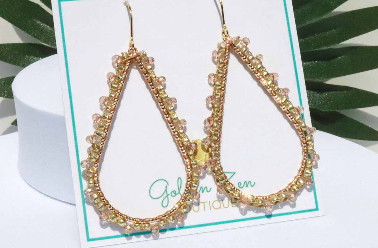 Boho Crystal Wrapped Gold Dangle Earrings