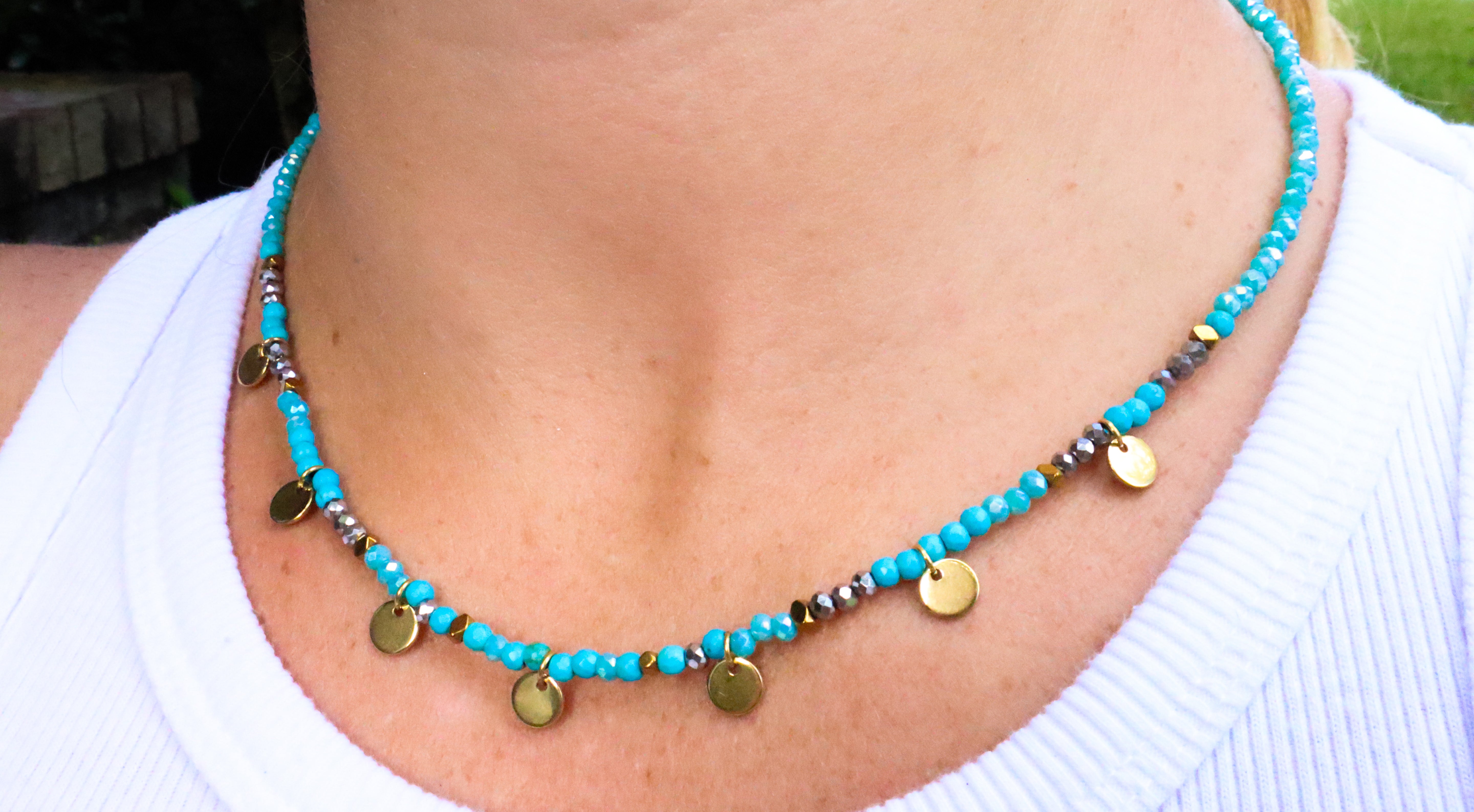 Turquoise & Gold Crystal Necklace