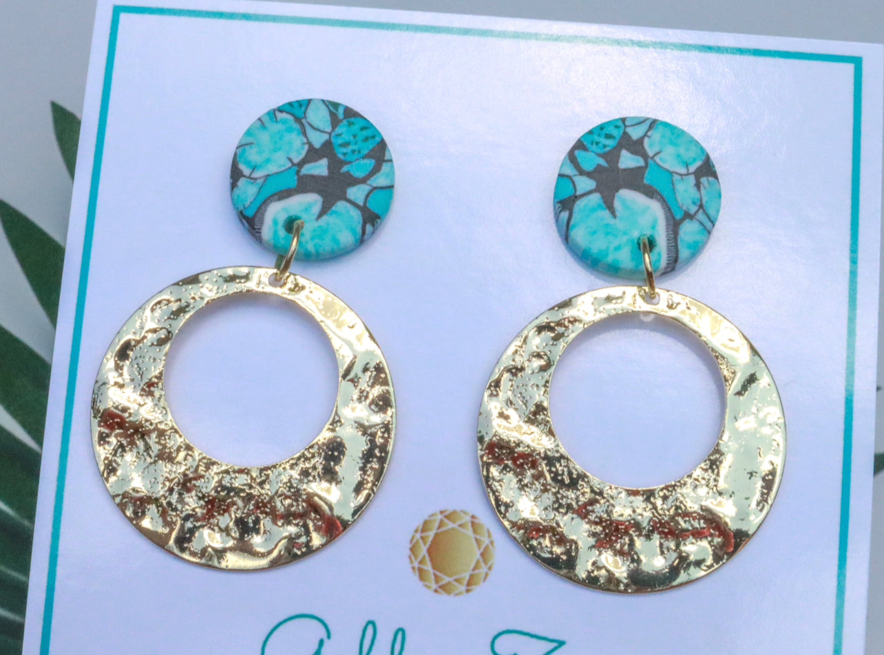 Gold & Turquoise Clay Seaside Earrings