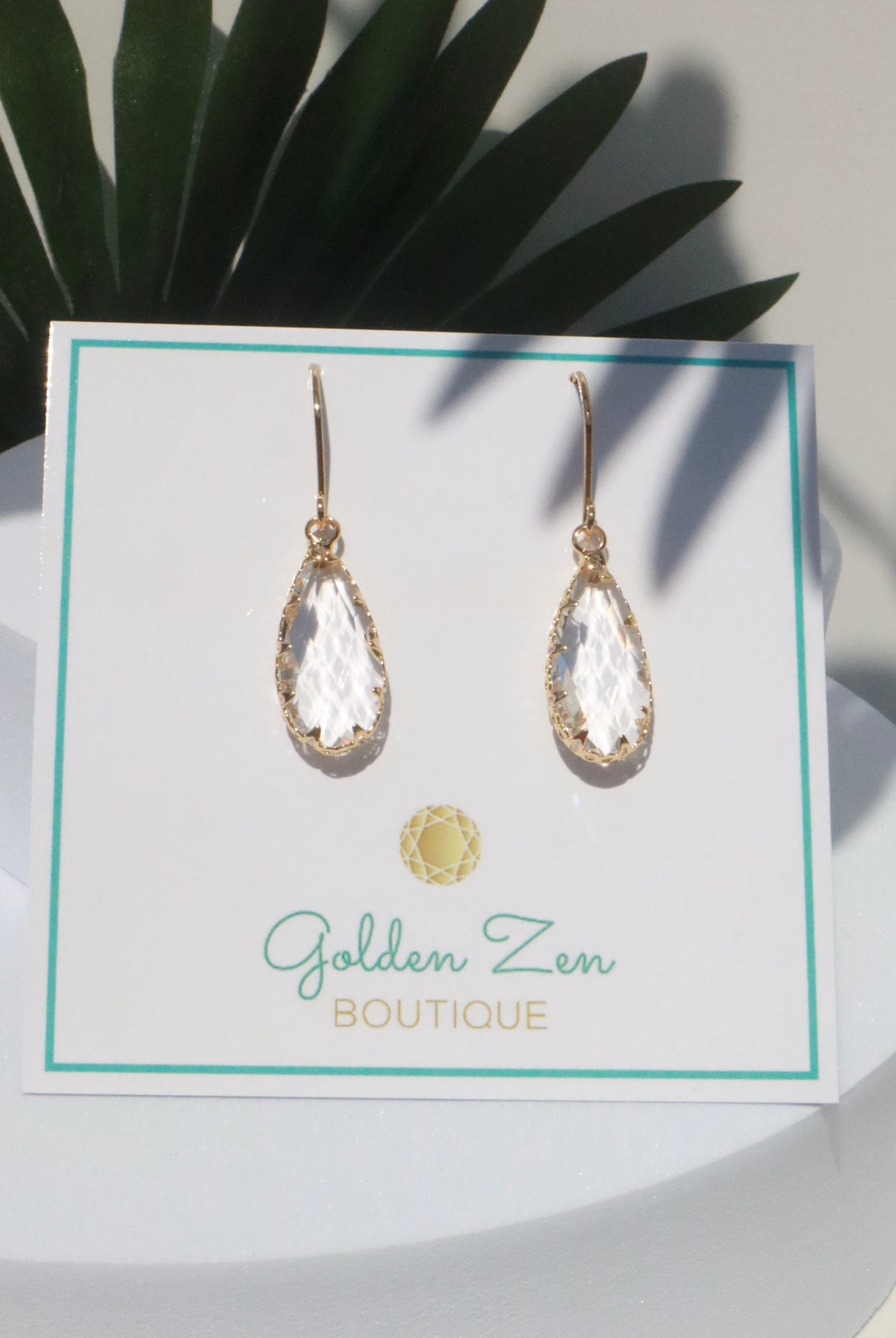 Gold & Faceted Diamond Crystal Tear Drop Earrings
