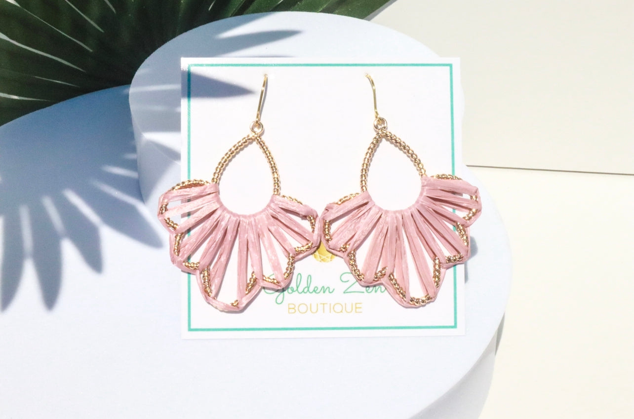 Sanibel Sunset Mauve Pink Raffia Wrapped Earrings