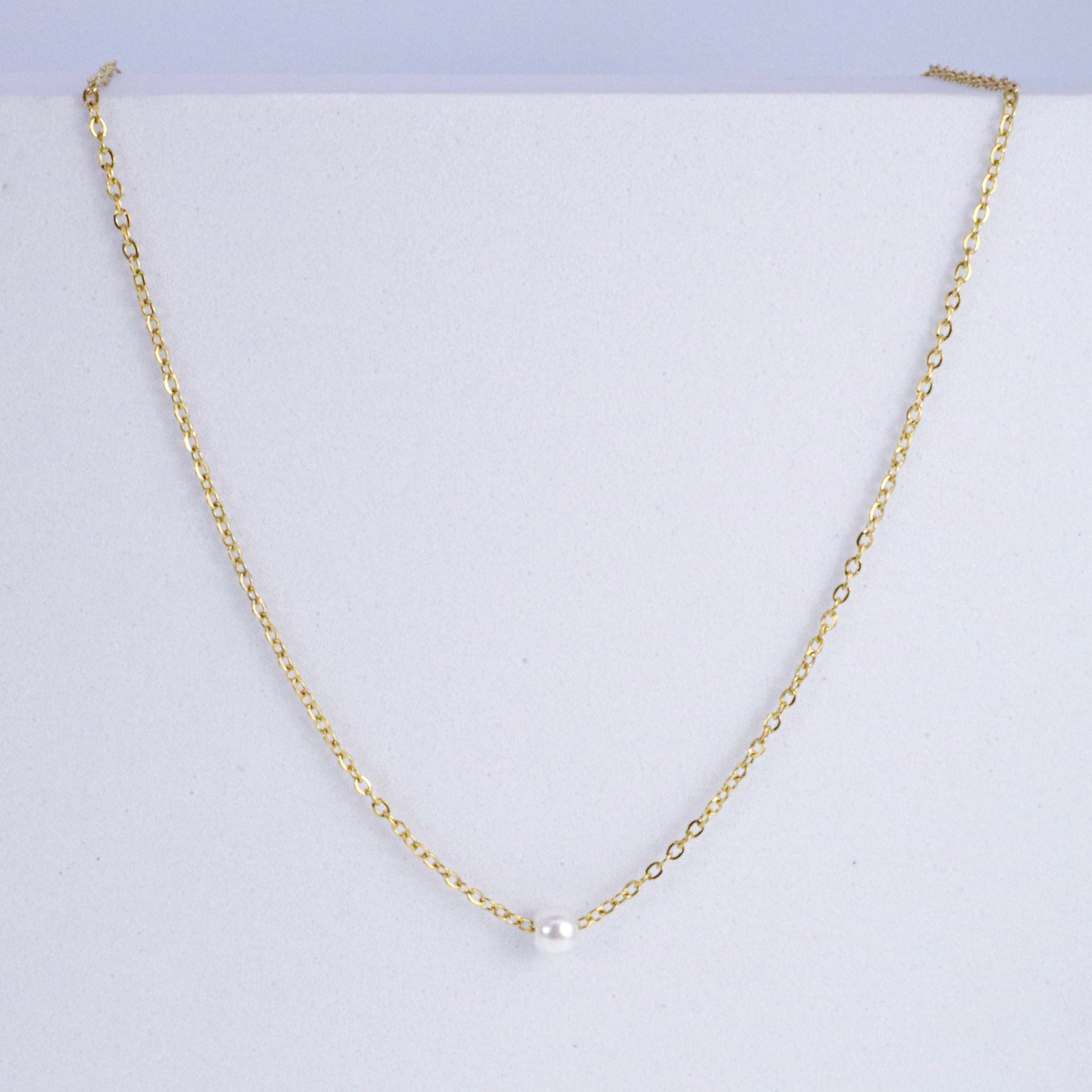 Gold Delicate Pearl Short Stainless Steel Necklace