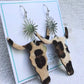 Silver & Cheetah Print Long Horn Earrings