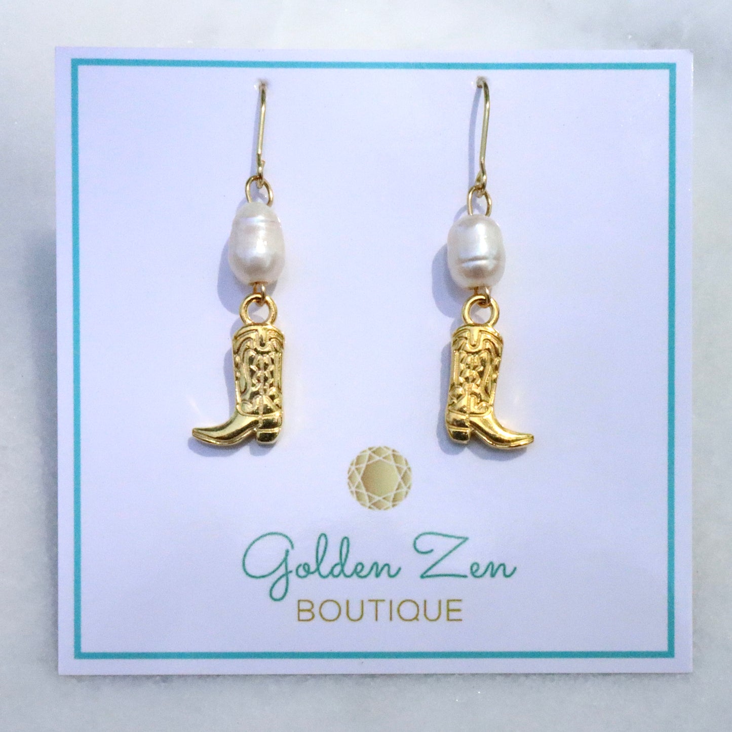 Pearl & Gold Cowgirl Boot Earrings