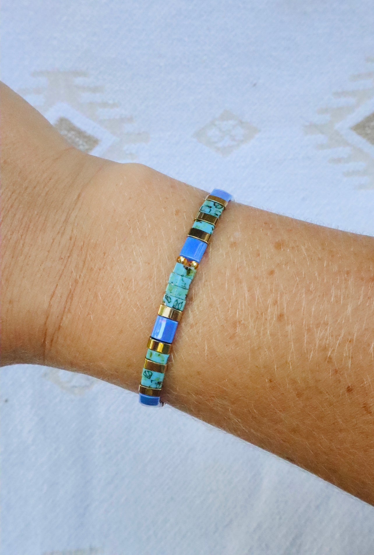 Periwinkle, Gold & Turquoise Stretch Bracelet