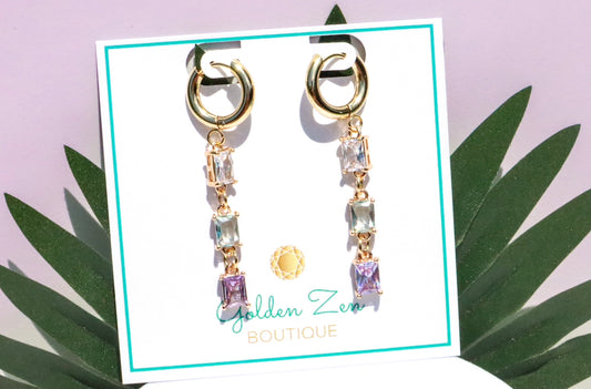 Diamond, Aquamarine & Amethyst Crystal Baguette Hoop Earrings