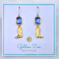 Blue Sapphire Crystal & Gold Cowgirl Boot Earrings