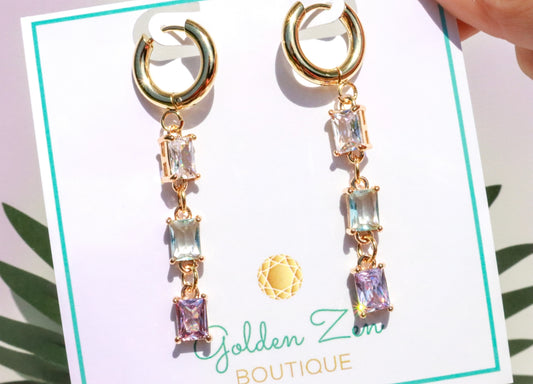 Diamond, Aquamarine & Amethyst Crystal Baguette Hoop Earrings