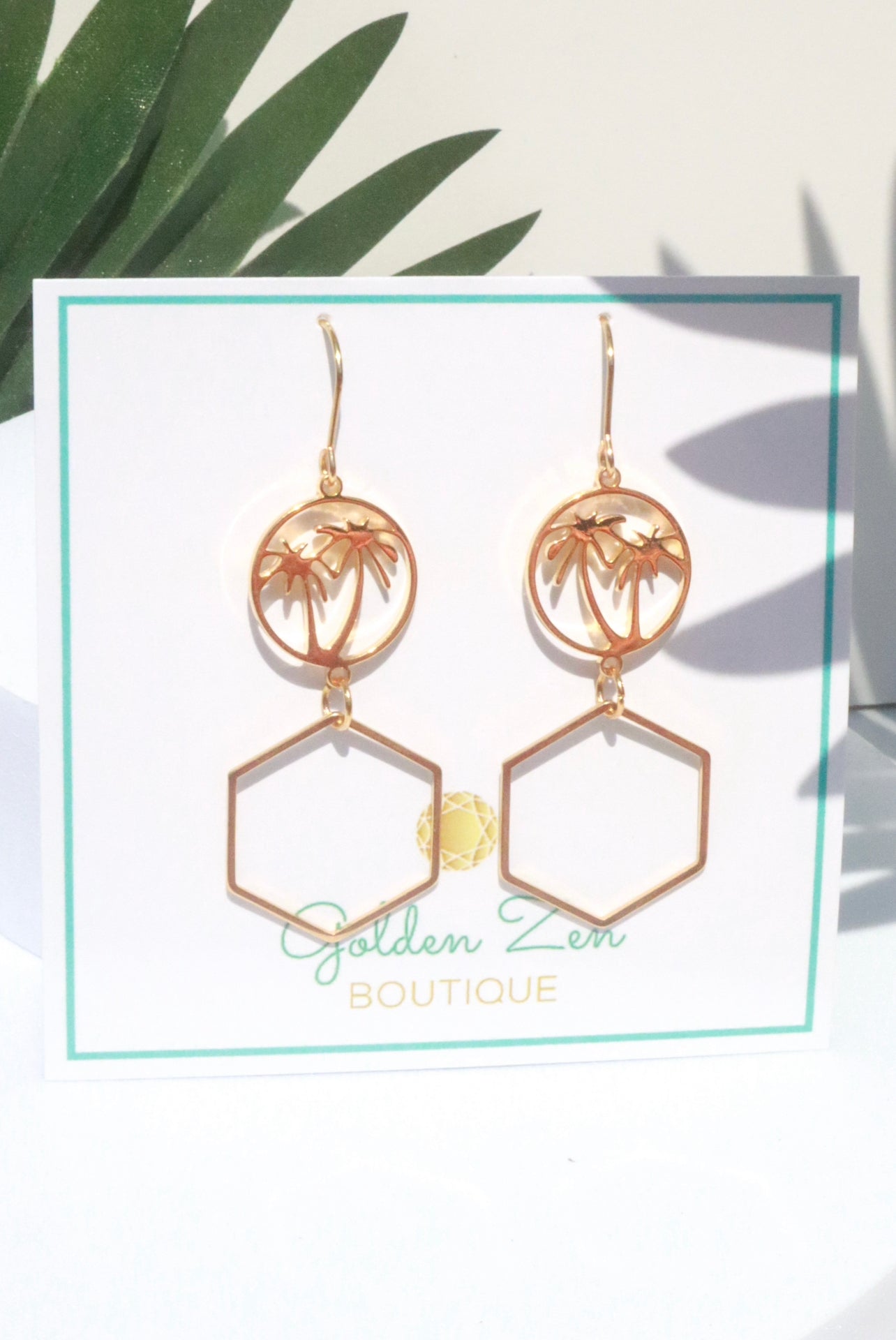 Gold Palm Tree Geometric Earrings