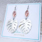 Silver & Pink Crystal Monstera Leaf Earrings