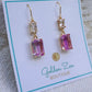 Fluorescent Pink Crystal Emerald Cut Gem Earrings