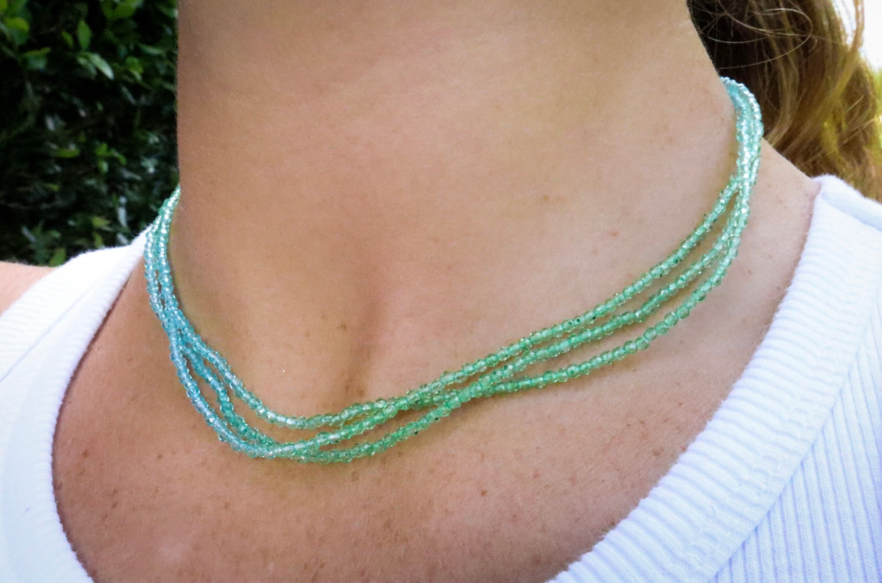 Tri Layer Blue & Green Ombre Crystal Necklace