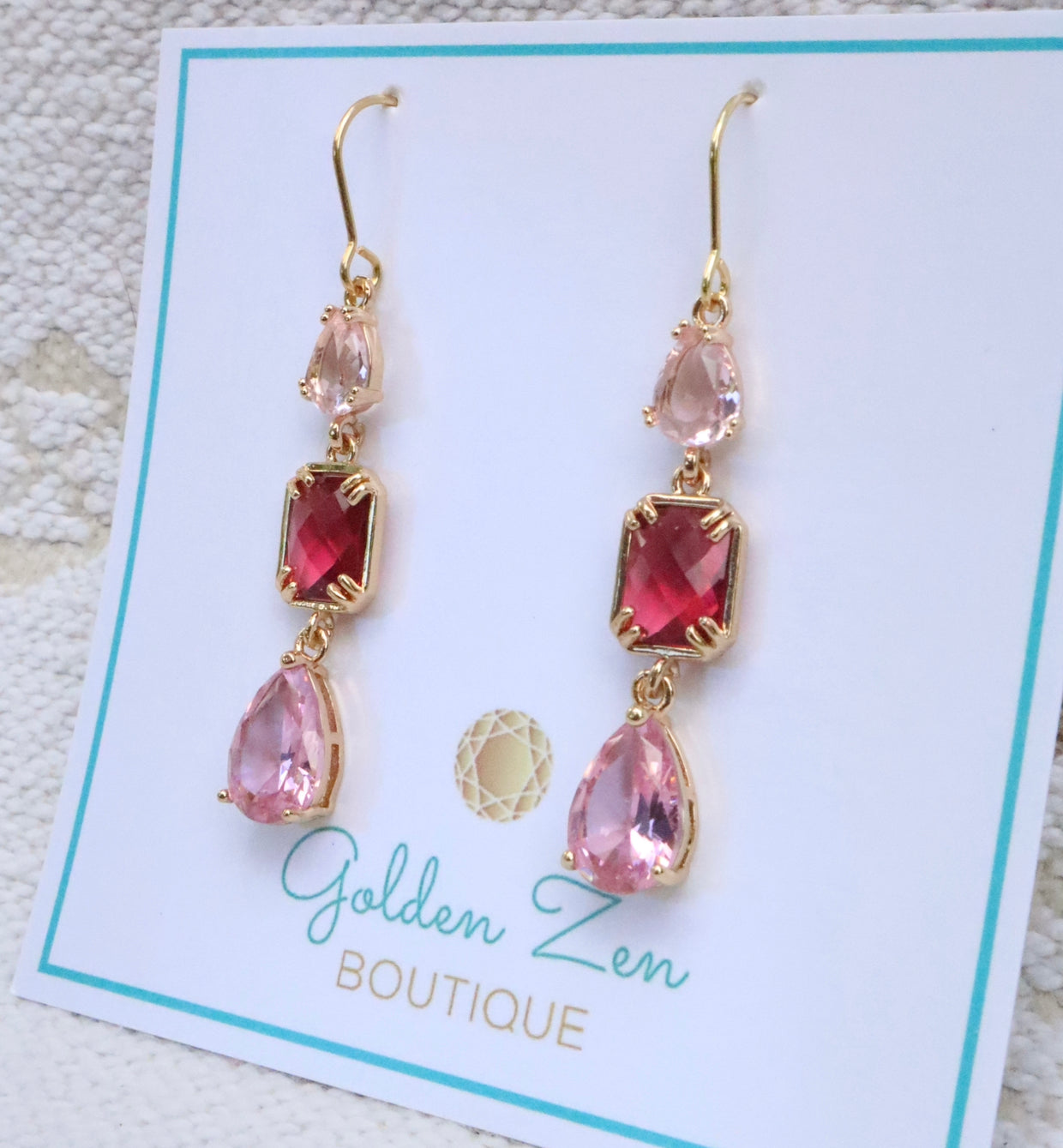 Elegant Gold & Pink Crystal Earrings