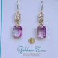 Fluorescent Pink Crystal Emerald Cut Gem Earrings