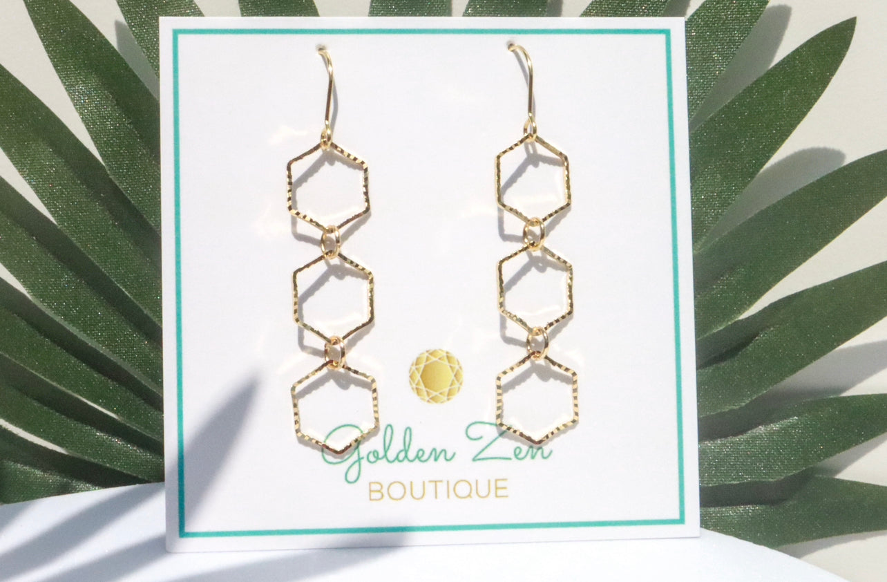 Glittering Gold Lightweight Hexagon Earrings