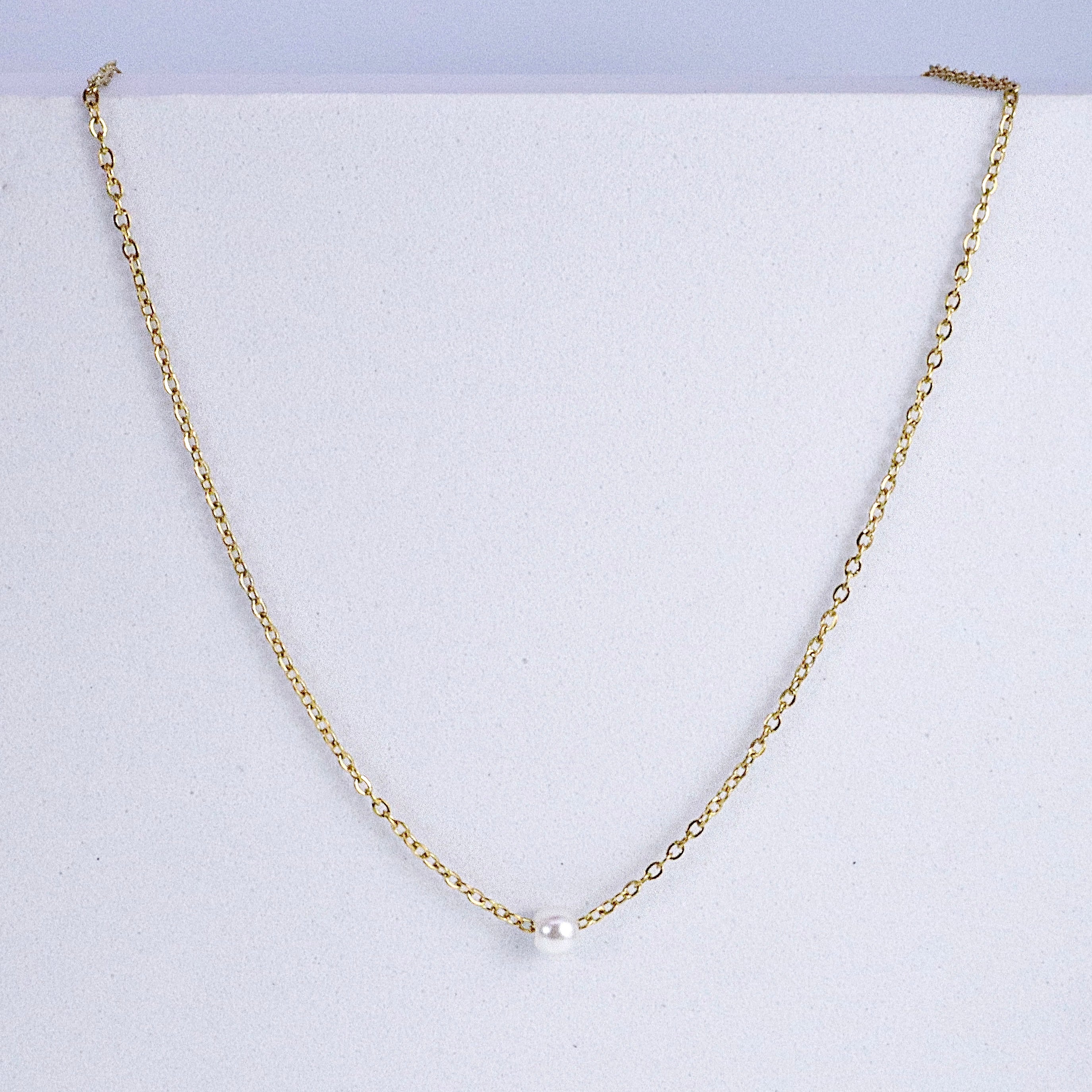 Gold Delicate Pearl Short Stainless Steel Necklace